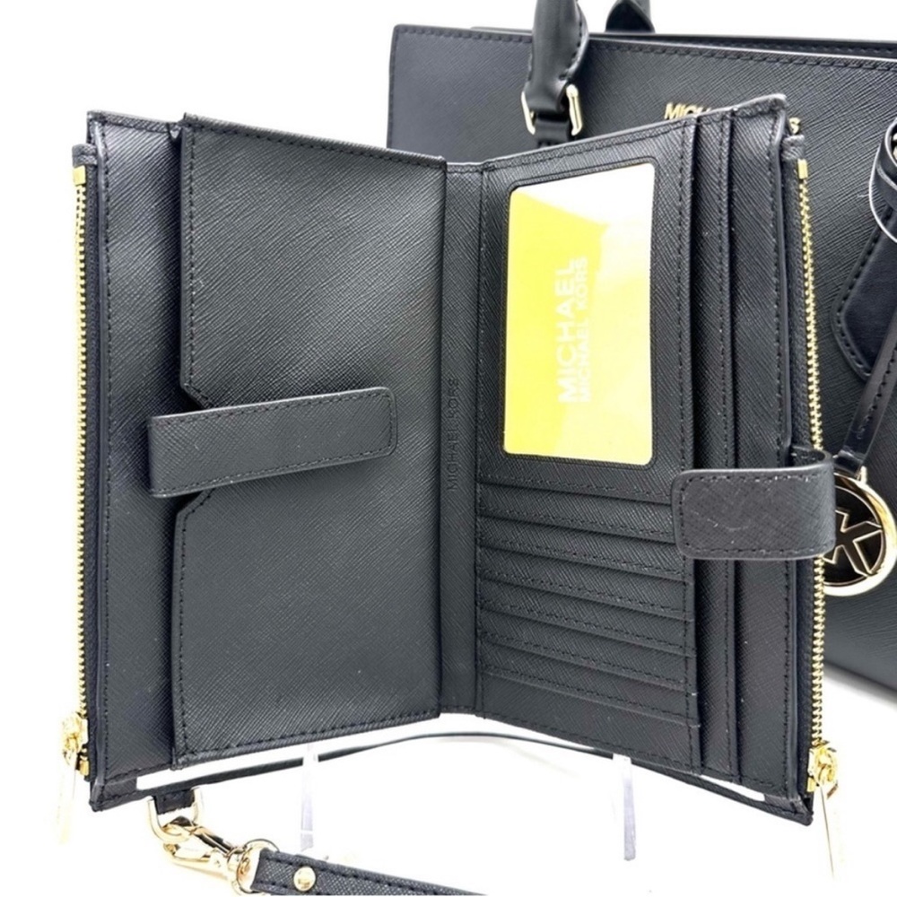 Michael Kors Sheila Medium Center Zip Satchel Bag & Large Double Zip Wallet - Picture 15 of 16